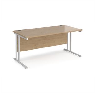 Maestro 25 straight desk 1600mm x 800mm - white cantilever leg frame, Kendal oak top