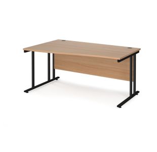 Maestro 25 left hand wave desk 1600mm wide - black cantilever leg frame, beech top