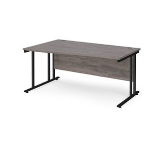 Maestro 25 left hand wave desk 1600mm wide - black cantilever leg frame, grey oak top