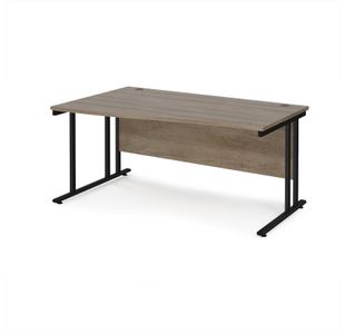 Maestro 25 left hand wave desk 1600mm wide - black cantilever leg frame, Nebraska oak top