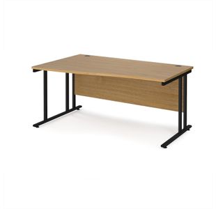 Maestro 25 left hand wave desk 1600mm wide - black cantilever leg frame, oak top