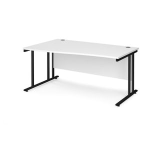 Maestro 25 left hand wave desk 1600mm wide - black cantilever leg frame, white top