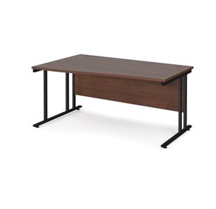 Maestro 25 left hand wave desk 1600mm wide - black cantilever leg frame, walnut top