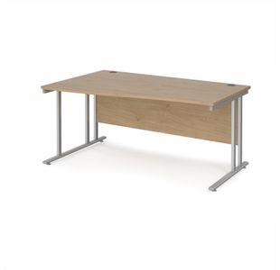 Maestro 25 left hand wave desk 1600mm wide - silver cantilever leg frame, Kendal oak top