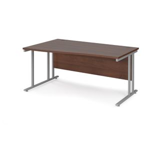Maestro 25 left hand wave desk 1600mm wide - silver cantilever leg frame, walnut top
