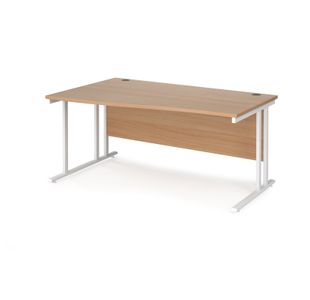 Maestro 25 left hand wave desk 1600mm wide - white cantilever leg frame, beech top