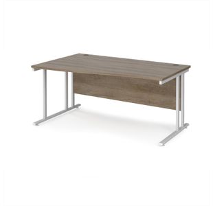 Maestro 25 left hand wave desk 1600mm wide - white cantilever leg frame, Nebraska oak top