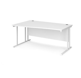 Maestro 25 left hand wave desk 1600mm wide - white cantilever leg frame, white top