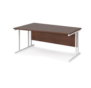 Maestro 25 left hand wave desk 1600mm wide - white cantilever leg frame, walnut top