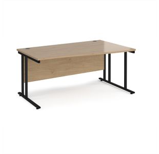 Maestro 25 right hand wave desk 1600mm wide - black cantilever leg frame, Kendal oak top