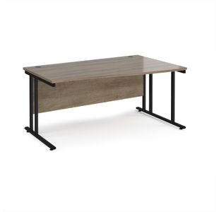 Maestro 25 right hand wave desk 1600mm wide - black cantilever leg frame, Nebraska oak top
