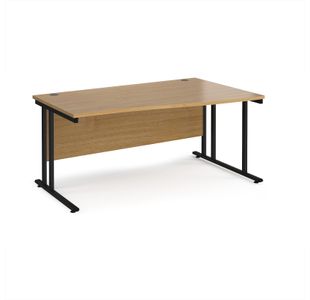 Maestro 25 right hand wave desk 1600mm wide - black cantilever leg frame, oak top