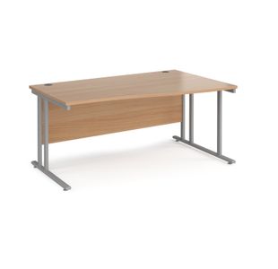 Maestro 25 right hand wave desk 1600mm wide - silver cantilever leg frame, beech top
