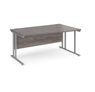 Maestro 25 right hand wave desk 1600mm wide - silver cantilever leg frame, grey oak top
