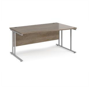 Maestro 25 right hand wave desk 1600mm wide - silver cantilever leg frame, Nebraska oak top