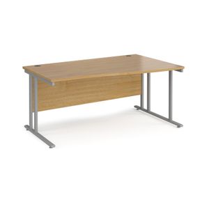 Maestro 25 right hand wave desk 1600mm wide - silver cantilever leg frame, oak top