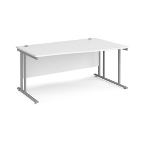 Maestro 25 right hand wave desk 1600mm wide - silver cantilever leg frame, white top