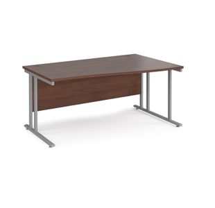 Maestro 25 right hand wave desk 1600mm wide - silver cantilever leg frame, walnut top