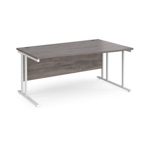 Maestro 25 right hand wave desk 1600mm wide - white cantilever leg frame, grey oak top