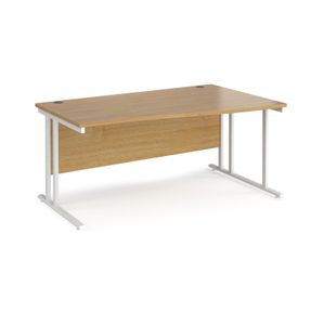 Maestro 25 right hand wave desk 1600mm wide - white cantilever leg frame, oak top
