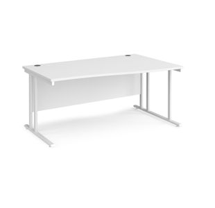Maestro 25 right hand wave desk 1600mm wide - white cantilever leg frame, white top
