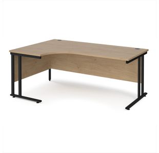 Maestro 25 left hand ergonomic desk 1800mm wide - black cantilever leg frame, Kendal oak top