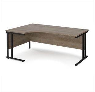 Maestro 25 left hand ergonomic desk 1800mm wide - black cantilever leg frame, Nebraska oak top