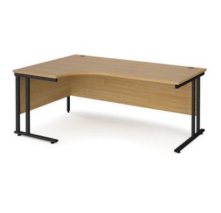 Maestro 25 left hand ergonomic desk 1800mm wide - black cantilever leg frame, oak top