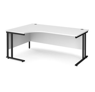 Maestro 25 left hand ergonomic desk 1800mm wide - black cantilever leg frame, white top