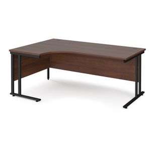 Maestro 25 left hand ergonomic desk 1800mm wide - black cantilever leg frame, walnut top