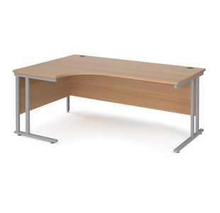 Maestro 25 left hand ergonomic desk 1800mm wide - silver cantilever leg frame, beech top