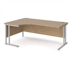 Maestro 25 left hand ergonomic desk 1800mm wide - silver cantilever leg frame, Kendal oak top