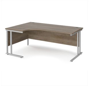 Maestro 25 left hand ergonomic desk 1800mm wide - silver cantilever leg frame, Nebraska oak top