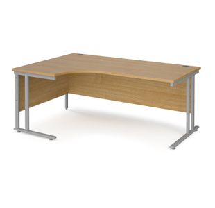 Maestro 25 left hand ergonomic desk 1800mm wide - silver cantilever leg frame, oak top