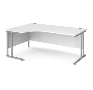Maestro 25 left hand ergonomic desk 1800mm wide - silver cantilever leg frame, white top