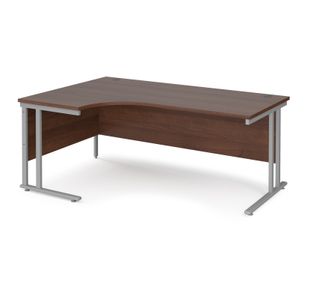 Maestro 25 left hand ergonomic desk 1800mm wide - silver cantilever leg frame, walnut top