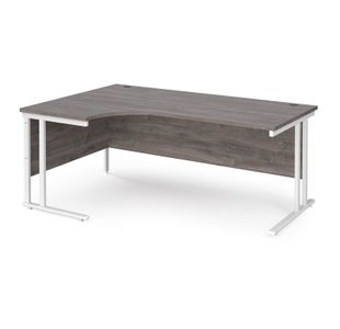 Maestro 25 left hand ergonomic desk 1800mm wide - white cantilever leg frame, grey oak top