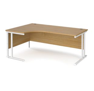 Maestro 25 left hand ergonomic desk 1800mm wide - white cantilever leg frame, oak top