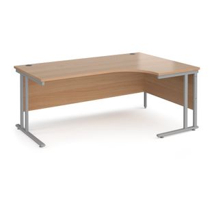 Maestro 25 right hand ergonomic desk 1800mm wide - silver cantilever leg frame, beech top