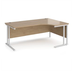 Maestro 25 right hand ergonomic desk 1800mm wide - white cantilever leg frame, Kendal oak top