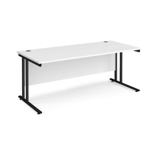 Maestro 25 straight desk 1800mm x 800mm - black cantilever leg frame, white top