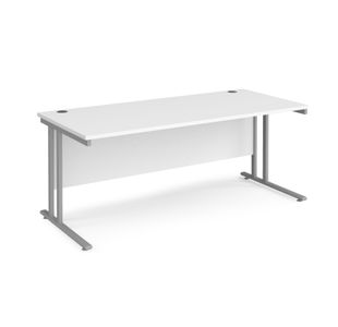 Maestro 25 straight desk 1800mm x 800mm - silver cantilever leg frame, white top