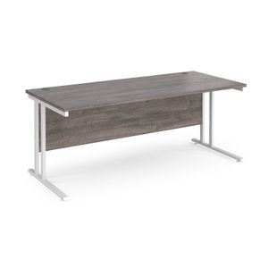 Maestro 25 straight desk 1800mm x 800mm - white cantilever leg frame, grey oak top