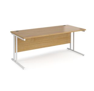 Maestro 25 straight desk 1800mm x 800mm - white cantilever leg frame, oak top