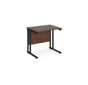 Maestro 25 straight desk 800mm x 600mm - black cantilever leg frame, walnut top