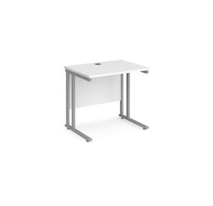 Maestro 25 straight desk 800mm x 600mm - silver cantilever leg frame, white top
