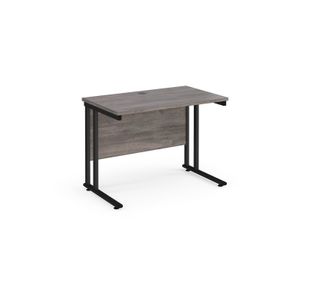 Maestro 25 straight desk 1000mm x 600mm - black cantilever leg frame, grey oak top