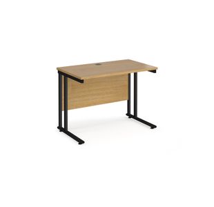 Maestro 25 straight desk 1000mm x 600mm - black cantilever leg frame, oak top