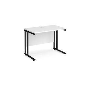 Maestro 25 straight desk 1000mm x 600mm - black cantilever leg frame, white top