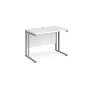 Maestro 25 straight desk 1000mm x 600mm - silver cantilever leg frame, white top